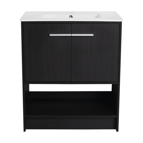 English Elm 30" Freestanding Bathroom Vanity With Soft Closing Doors & Integrated Ceramic Sink For Modern Spaces W1972S00018