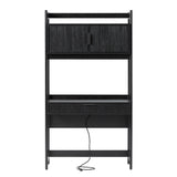 Walker Edison Black Desk with Hutch, Drawers & Tech Management, Durable MDF - 38