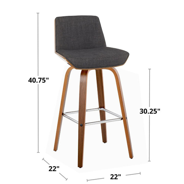 English Elm Fixed-height Swivel Barstools Mid-century Walnut Legs Charcoal Upholstered Seat Set of 2 B202S02155