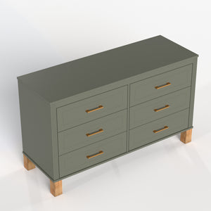 English Elm 6-drawer Double Dresser Solid Wood Legs Mid-century Modern Bedroom Storage Cabinet Olive W1445S00005