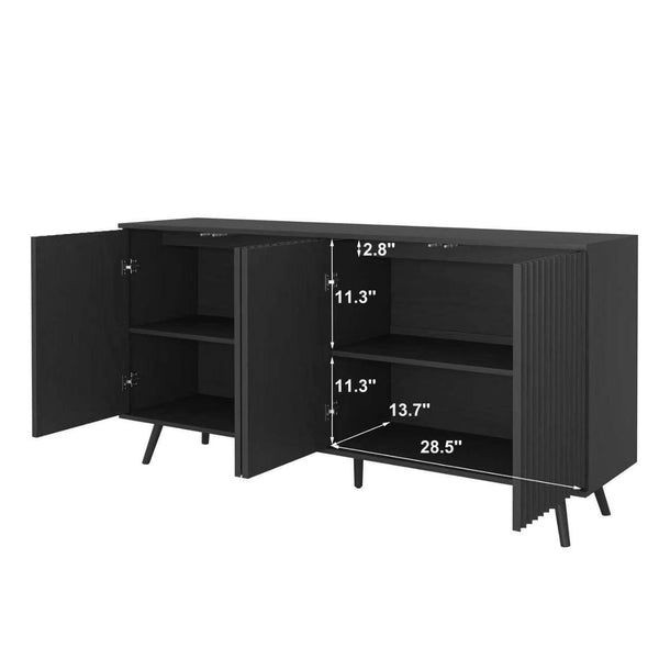 English Elm Sideboard Walnut Credenza with Hexagonal Doors and Adjustable Shelves for Dining Areas W409P327405