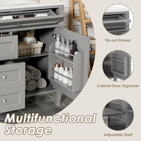 English Elm 36'' Modern Bathroom Vanity With Ceramic Sink, 2 Smooth-Glide Drawers & Tip-Out Compartment, Grey Finish N710P230246E