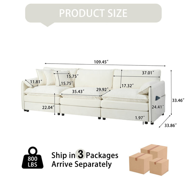 English Elm Oversized Cloud Couch Sectional Sofa - Modular Chenille 3-Seater With Pillows For Stylish Relaxation W3163S00016-GIGA