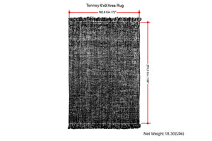English Elm Tenney Handwoven 6x9 Wool Area Rug in Grey & Blue with Hand-Knotted Fringe, Durable 0.3" Thickness B136P188397