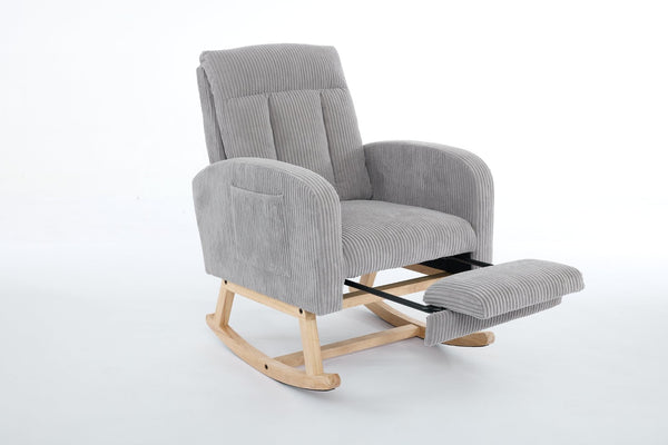 English Elm Modern Upholstered Rocking Chair With Solid Wood Legs, High Backrest, Side Pocket For Comfort & Style P1 W2725P276819-GIGA