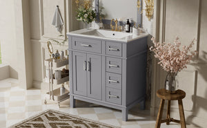 English Elm 30" Freestanding Bathroom Vanity Ceramic Sink Soft Close Cabinet Gray Wood Frame Grey N729P427118E