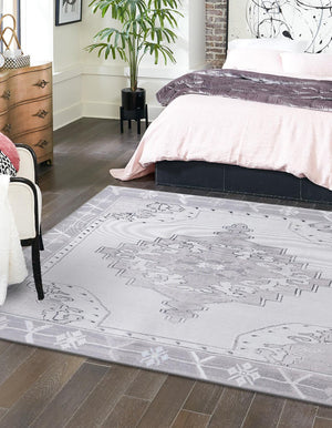 Unique Loom Timeless Thomas Machine Made Medallion Rug White Gray, Black/Ivory/Gray 7' 6" x 7' 7"