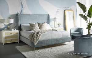 Sunpan Tierra Bed - Stylish Coastal-Inspired Design with Plush Headboard and Minted Copper Steel Legs King