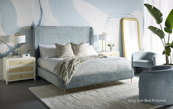Sunpan Tierra Bed - Stylish Coastal-Inspired Design with Plush Headboard and Minted Copper Steel Legs King