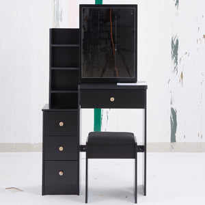 English Elm 29.2" Elegant Small Space Vanity Table With Sliding Mirror & Cushioned Stool, Stylish Storage Solution W936P226030
