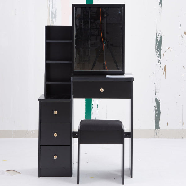 English Elm 29.2" Elegant Small Space Vanity Table With Sliding Mirror & Cushioned Stool, Stylish Storage Solution W936P226030