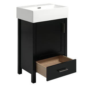 English Elm 20.28'' 20.28" Modern Bathroom Vanity with Ceramic Sink, Solid Wood Frame, Soft-Close Drawer & Cabinet - Space-Saving Design Black N729P277755B