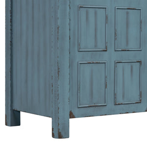 English Elm 36" Bathroom Vanity Organizer with Ceramic Sink, Solid Wood Distressed Finish, Hand-Painted Charm and Ample Storage Retro Blue N729P255666C