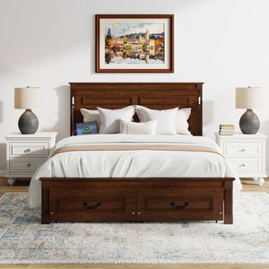English Elm Queen Farmhouse Pinewood Storage Bed with Led Lighting Usb Charging and Panel Headboard Walnut W504P391016