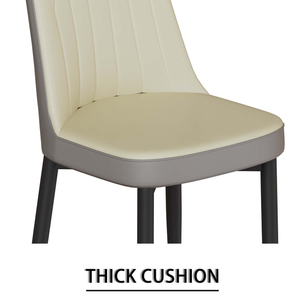 English Elm 55 Modern 4-Person MDF Dining Table Set with Sturdy Black Metal Legs and Padded PU Chairs for Families Beige+Grey,White W2189S00732