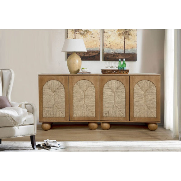 English Elm Boho Seagrass Woven Accent Cabinet with Arched Doors and Ball Feet for Entryway B011P474822
