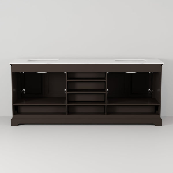 English Elm Espresso Double Bath Vanity 80 in W x 22 in D with White Quartz Top, Soft-Close Drawers & Mirrors B2731S00821