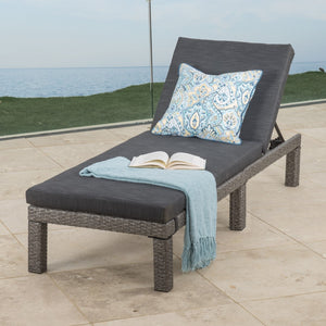 Christopher Knight Home® - Noble House - Puerta Outdoor Mixed Black Wicker Chaise Lounge With Dark Grey Water Resistant Cushion