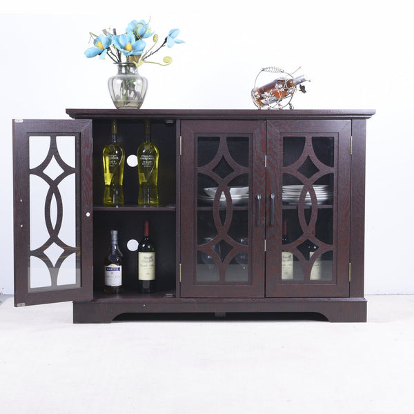 English Elm 48.66" Wide Tempered Glass Door Buffet Sideboard with Adjustable Shelves Dark Finish Ox Blood Red W2899P372746
