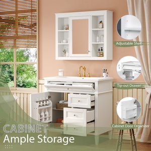 English Elm 36'' Modern Bathroom Vanity Set With Sink, Mirror & Open Shelves - Stylish Storage Solution! N710S236006K