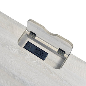 English Elm Wendral Modern Natural & Black Writing Desk with 2 Drawers, USB Power Dock, Metal Legs, 40" Knee Space B2726P366851