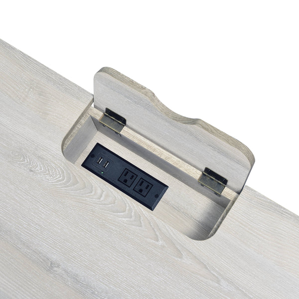 English Elm Wendral Modern Natural & Black Writing Desk with 2 Drawers, USB Power Dock, Metal Legs, 40" Knee Space B2726P366851