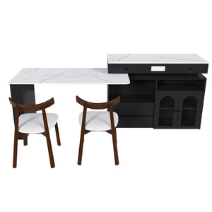 English Elm Kitchen Island Dining Set Marble Veneer Rotating Top Solid Wood Chairs Retro Modern White W2700S00120