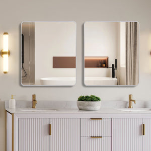 English Elm 36in Square Metal Framed Bathroom Mirror 36x36 Large HD 4mm Shatterproof Glass with Easy Install Hooks Silver W2203P379078