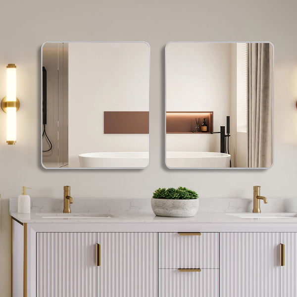 English Elm 36in Square Metal Framed Bathroom Mirror 36x36 Large HD 4mm Shatterproof Glass with Easy Install Hooks Silver W2203P379078