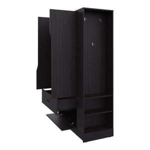 English Elm Armoire with Built-In Mirror and Ample Storage — 4 Doors, 2 Drawers, 4 Shelves, Eco-Friendly Finish Black 75.98 L x 24.02 W x 4.72 H B097S00218