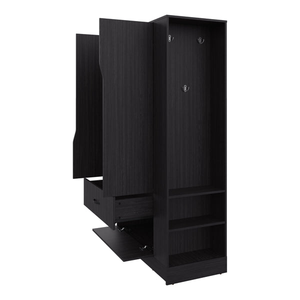 English Elm Armoire with Built-In Mirror and Ample Storage — 4 Doors, 2 Drawers, 4 Shelves, Eco-Friendly Finish Black 75.98 L x 24.02 W x 4.72 H B097S00218