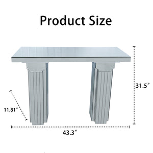 English Elm Mirrored Console Table 64" Wide Bling Silver Glass Entryway Desk Modern Multi-Tier Edge Design W3836P370299