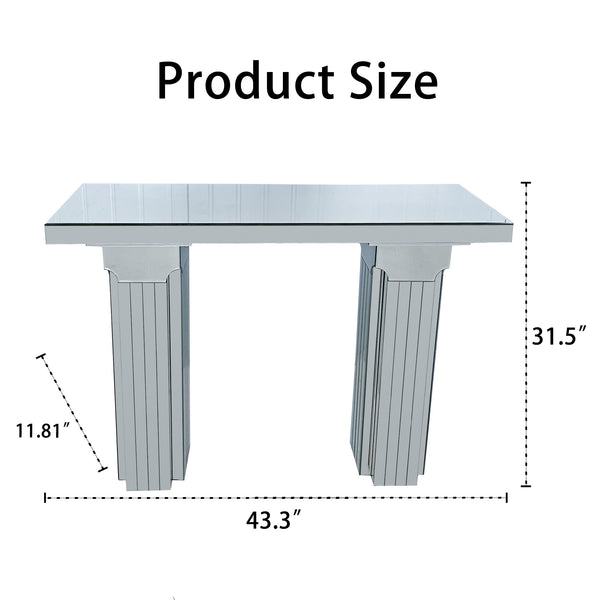 English Elm Mirrored Console Table 64" Wide Bling Silver Glass Entryway Desk Modern Multi-Tier Edge Design W3836P370299
