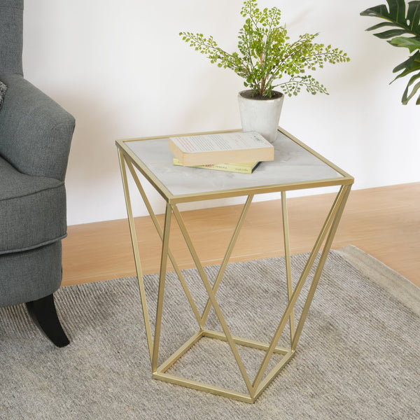 English Elm Creative Tempered Glass Top Side Table Gold Iron Frame Modern Glam Accent Piece N770P234478G