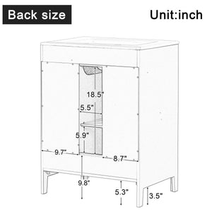 English Elm 24" Bathroom Vanity with Sink Solid Wood & Ceramic Top, Modern Freestanding Cabinet with Drawers Black N725P351849B