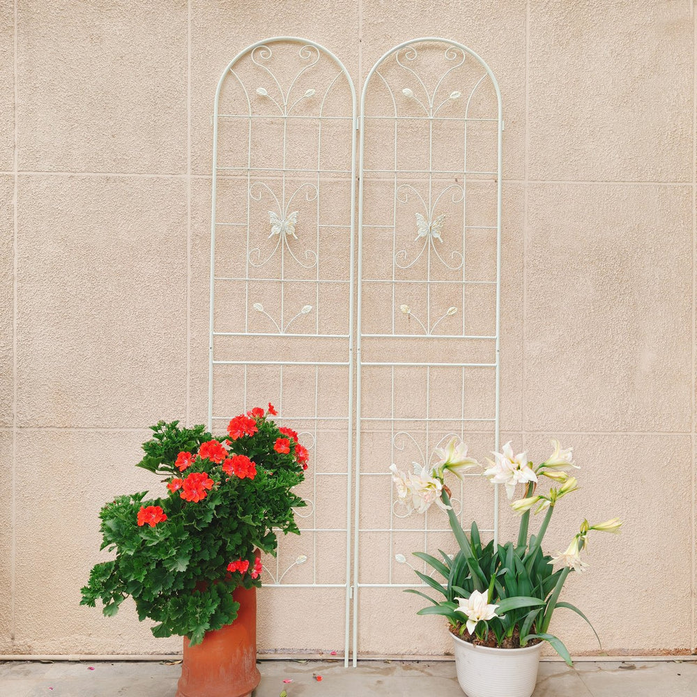 English Elm 4 Pack Powder Coated Steel Garden Trellis Panels Rustproof Vertical Vine Support Outdoor Cream White W1586P151252