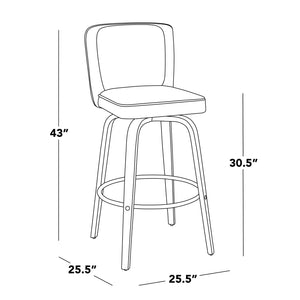 English Elm Fixed-height Swivel Barstools Mid-century Walnut Bentwood Frame Grey Upholstered Set B202S01925