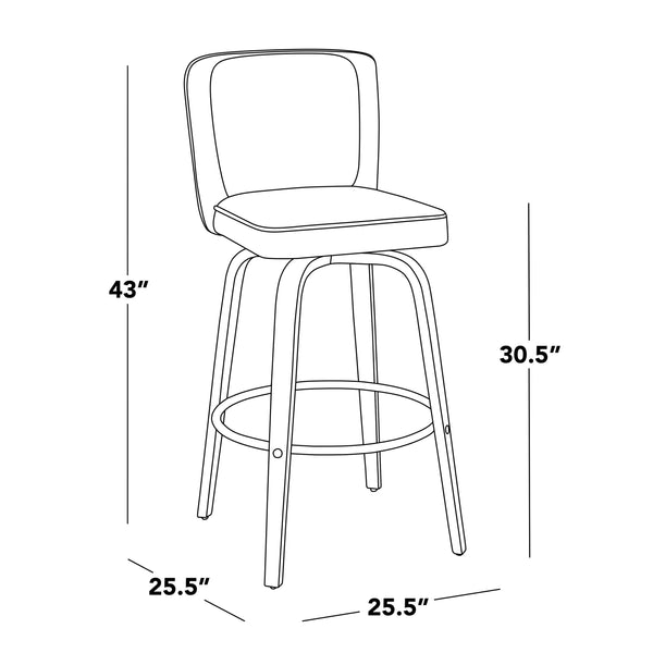 English Elm Fixed-height Swivel Barstools Mid-century Walnut Bentwood Frame Grey Upholstered Set B202S01925