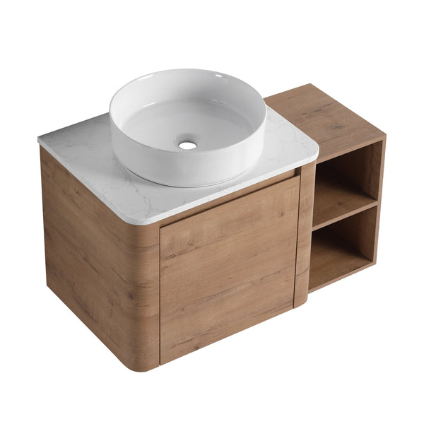 English Elm 36'' Wall-Mounted Bathroom Vanity With Ceramic Sink, Soft-Close Door, Stylish Shelves & Easy Assembly W999S00406