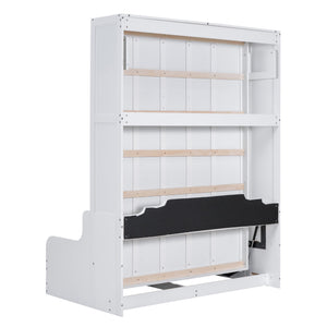 English Elm Queen Murphy Wall Bed with Integrated Chair Espresso Cabinet for Studio Apartments White LP000791AAK-3