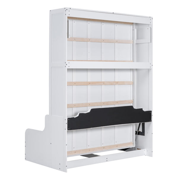 English Elm Queen Murphy Wall Bed with Integrated Chair Espresso Cabinet for Studio Apartments White LP000791AAK-3