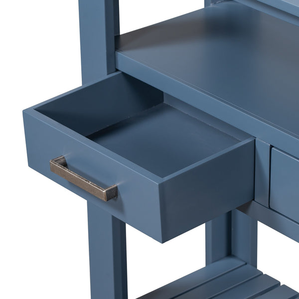 English Elm U_style Wide Painted Console Table Four Drawers Open Shelves Foyer Living Room Navy Blue N711P410406V
