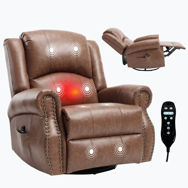 English Elm Heat Massage Rocker Swivel Recliner Chair with Lumbar Relief Nodes for Living Room Yellow Brown W3224S00029