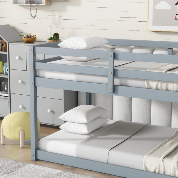 English Elm Solid Rubberwood Twin-Over-Twin Bunk Bed With Ladder – Sturdy, Space-Saving Design In Grey Finish W504P191644-GIGA
