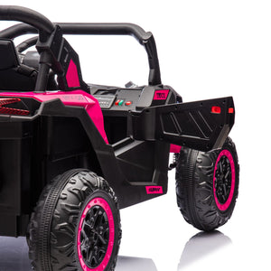 English Elm 24v Two Seat Kids Electric Utv with Parental Remote Suspension Off Road Ride On Pink W1578P184801