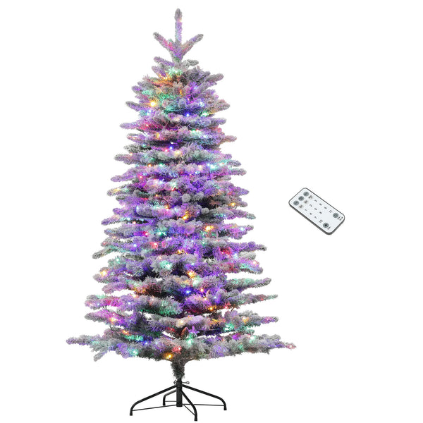 English Elm Homcom 6.5 Ft Pre-Lit Snow-Flocked Mountain Pine Tree With 400 Leds, 990 Tips For Festive Decor W2225P249684