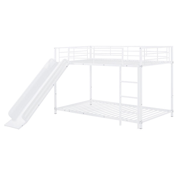 English Elm Twin Twin over Twin metal bunk bed with slide, guardrails and convertible loft design for safety and playfulness White SF000169AAK