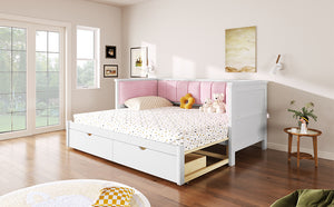 English Elm Twin Xl to King Convertible Daybed with Storage Drawers and Upholstered Backrest N7090000479K