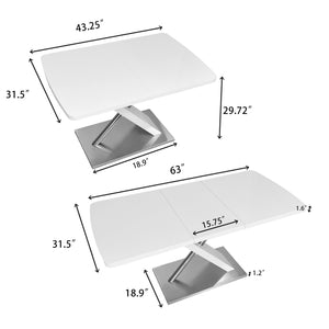 English Elm 5-Piece Modern Retractable Dining Set with Upholstered Chairs, Space-Saving Extendable Table for 4-6 Beige+White W757S00043