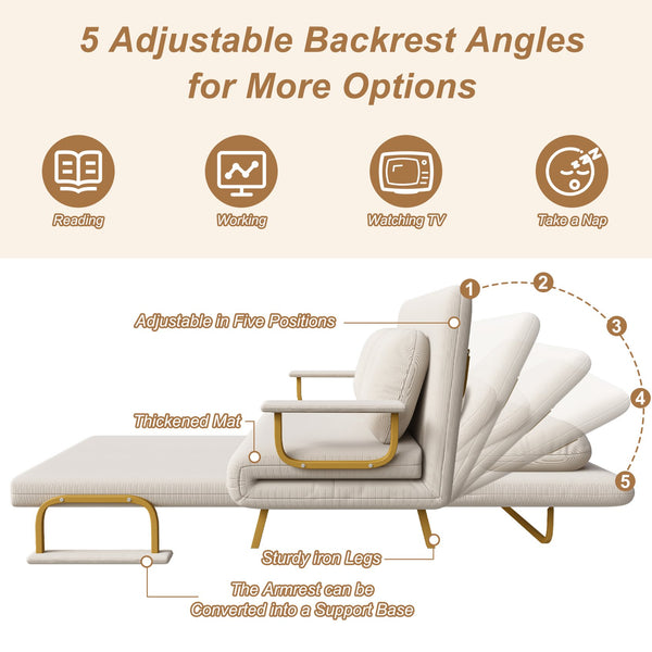 English Elm 46" Wide Corduroy Sleeper Sofa Bed Convertible Folding Chair for Two with Adjustable Backrest W2700P431033
